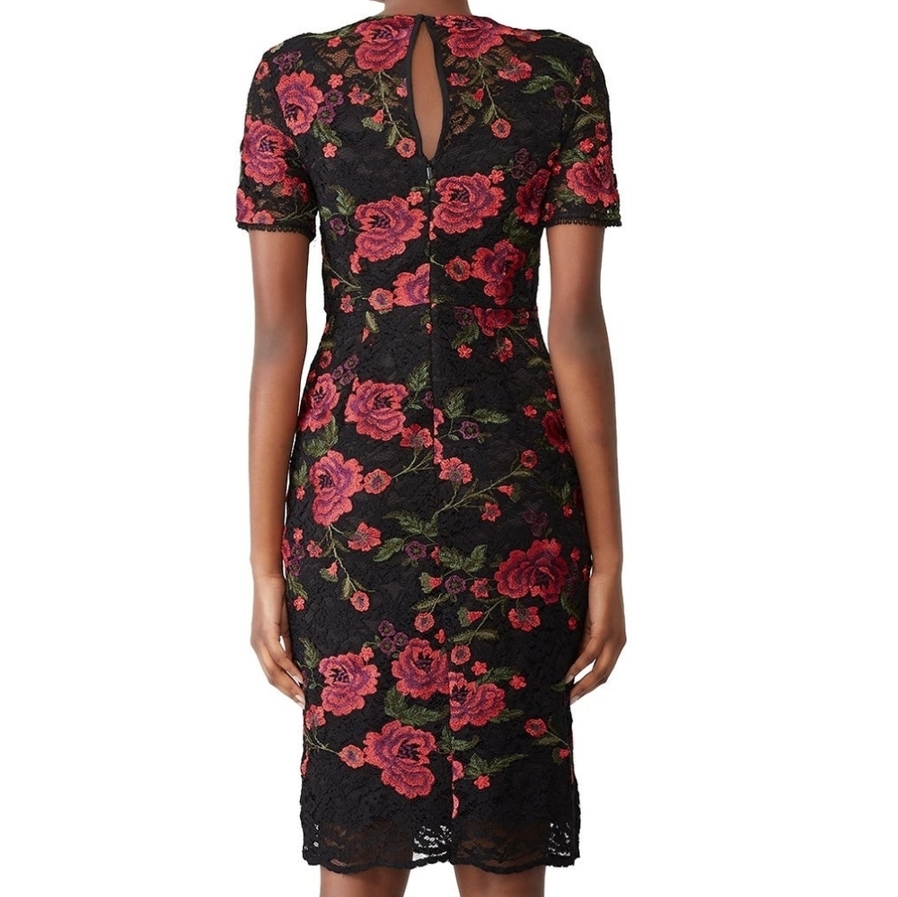Trina Turk Women's Dress Floral Red Black Size 10 Lace Midi Length Embroidered - Picture 12 of 16